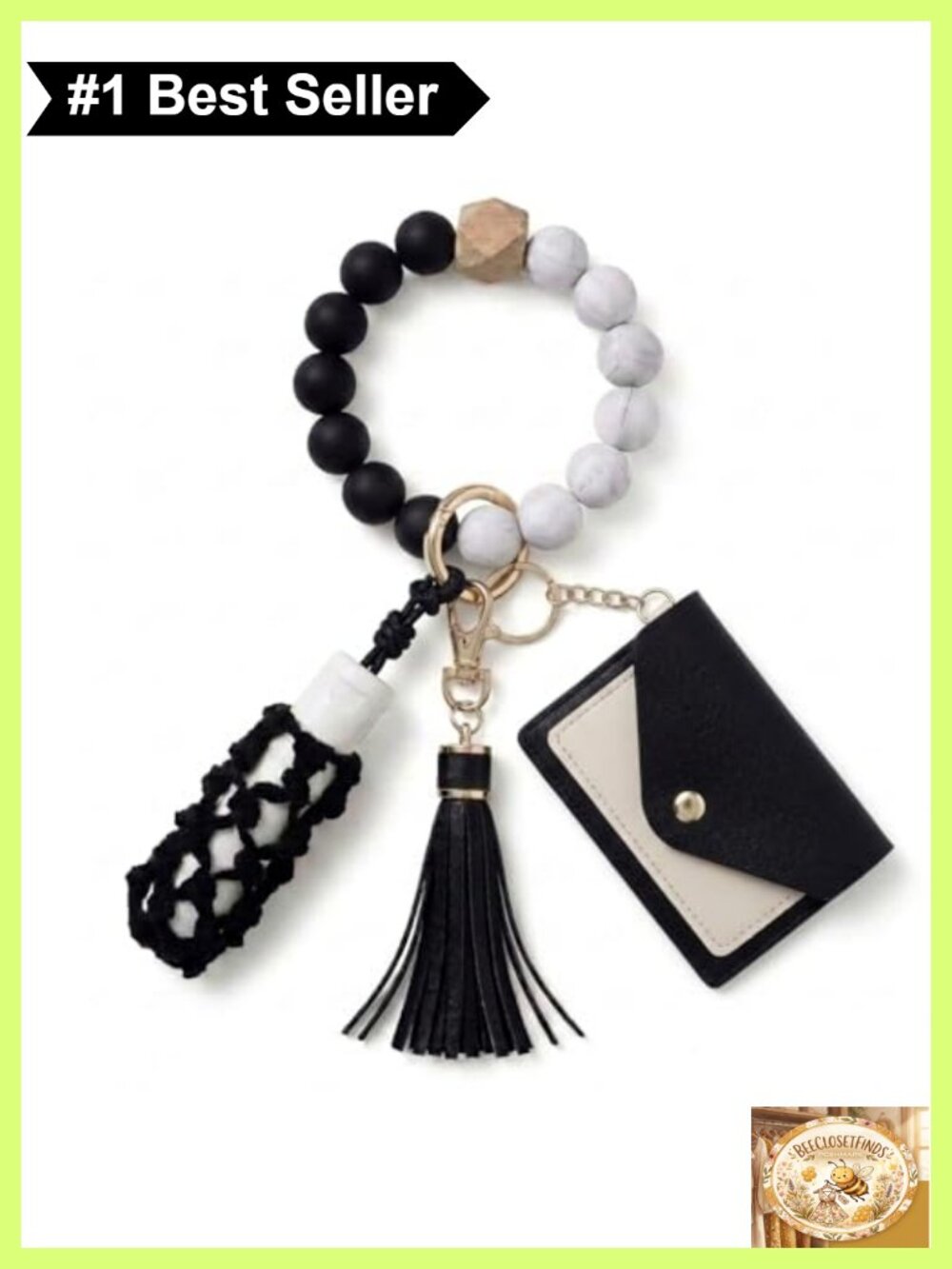 Silicone Key Ring Bracelet Wristlet with Chapstick Holder & PU Leather Wallet